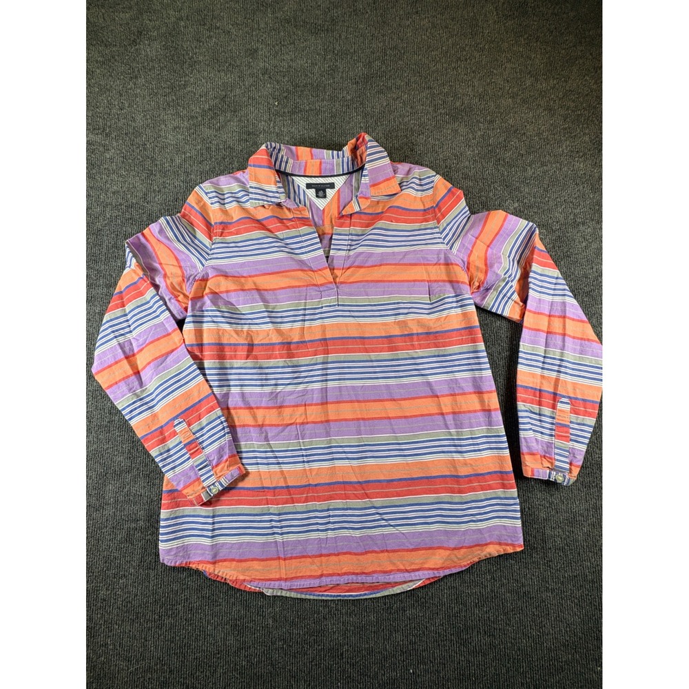 Tommy Hilfiger Womens Large Striped V-Neck Tunic Long Sleeve Cotton‎ Shirt Multi